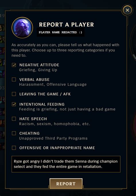 league of legends ticket report.